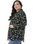 Büyük Beden Katlamalı Kollu Sahte Cep Kapaklı Desenli Siyah Kadın Gömlek 5
