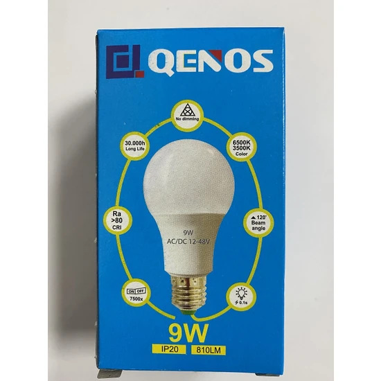 Qenos Solar LED Ampül 12 Volt 9 Watt E27 Beyaz