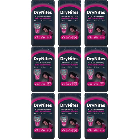 DryNites Kız Emici Gece Külodu 8-15 Yaş 9 x 9'lu