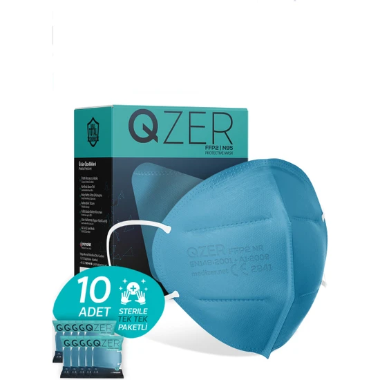 Medizer Qzer Mavi Renk 5 Katmanlı Ffp2 N95 Maske