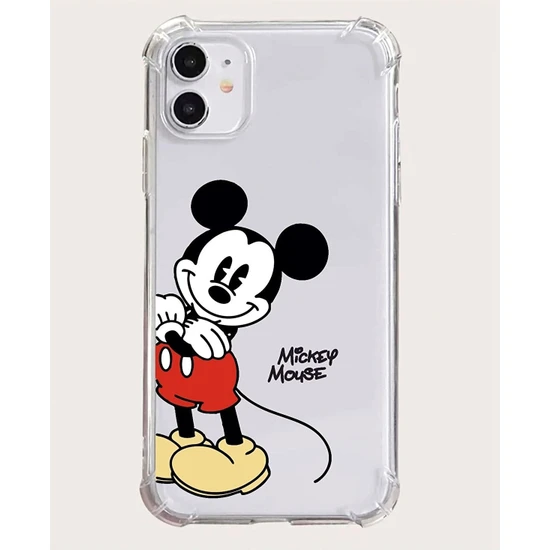 HappyCase Apple iPhone 11 Kılıf Mickey Desenli Köşeli Airbag Nitro Şeffaf Silikon Kılıf Kapak