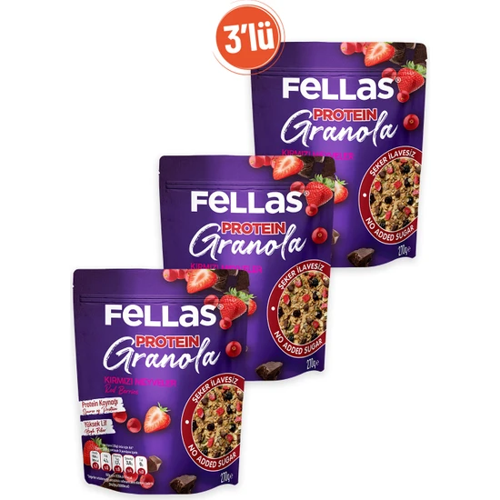 Fellas Granola 3'lü - Kırmızı Meyveler & Protein Bar Parçacıklı 270G