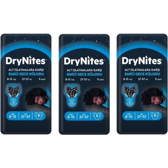 DryNites Erkek Emici Gece Külodu 8-15 Yaş 3 x 9'lu