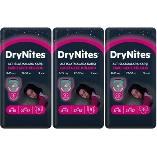 DryNites Kız Emici Gece Külodu 8-15 Yaş 3 x 9'lu