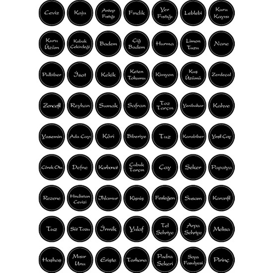 Kutu Ambalaj Baharat Bakliyat Kuruyemiş Kavanoz Etiketi 4 cm 126 Adet Siyah
