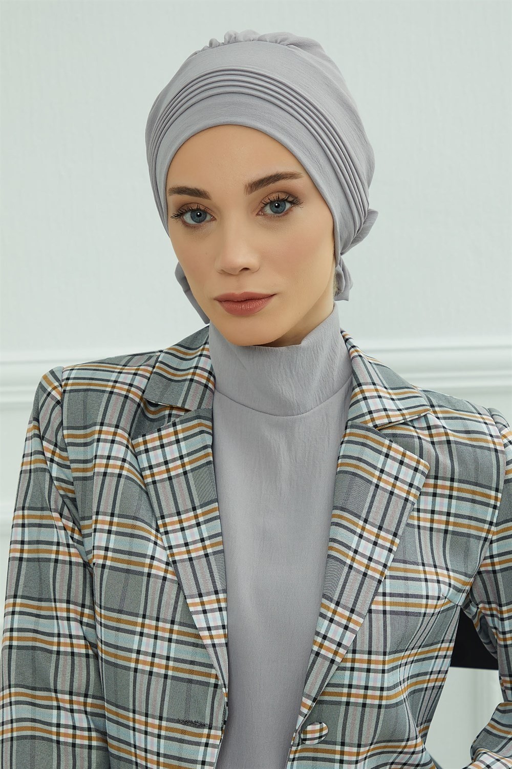Aisha's Design Dikişli Pileli Hazır Türban,Gri,HT-31A