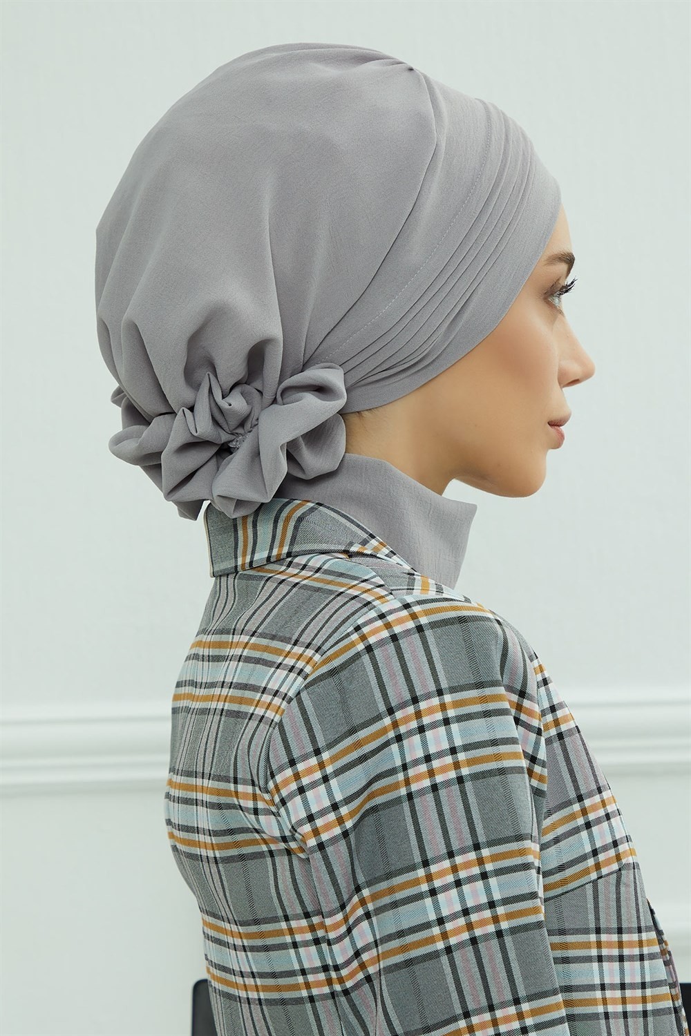 Aisha's Design Dikişli Pileli Hazır Türban,Gri,HT-31A görsel 2