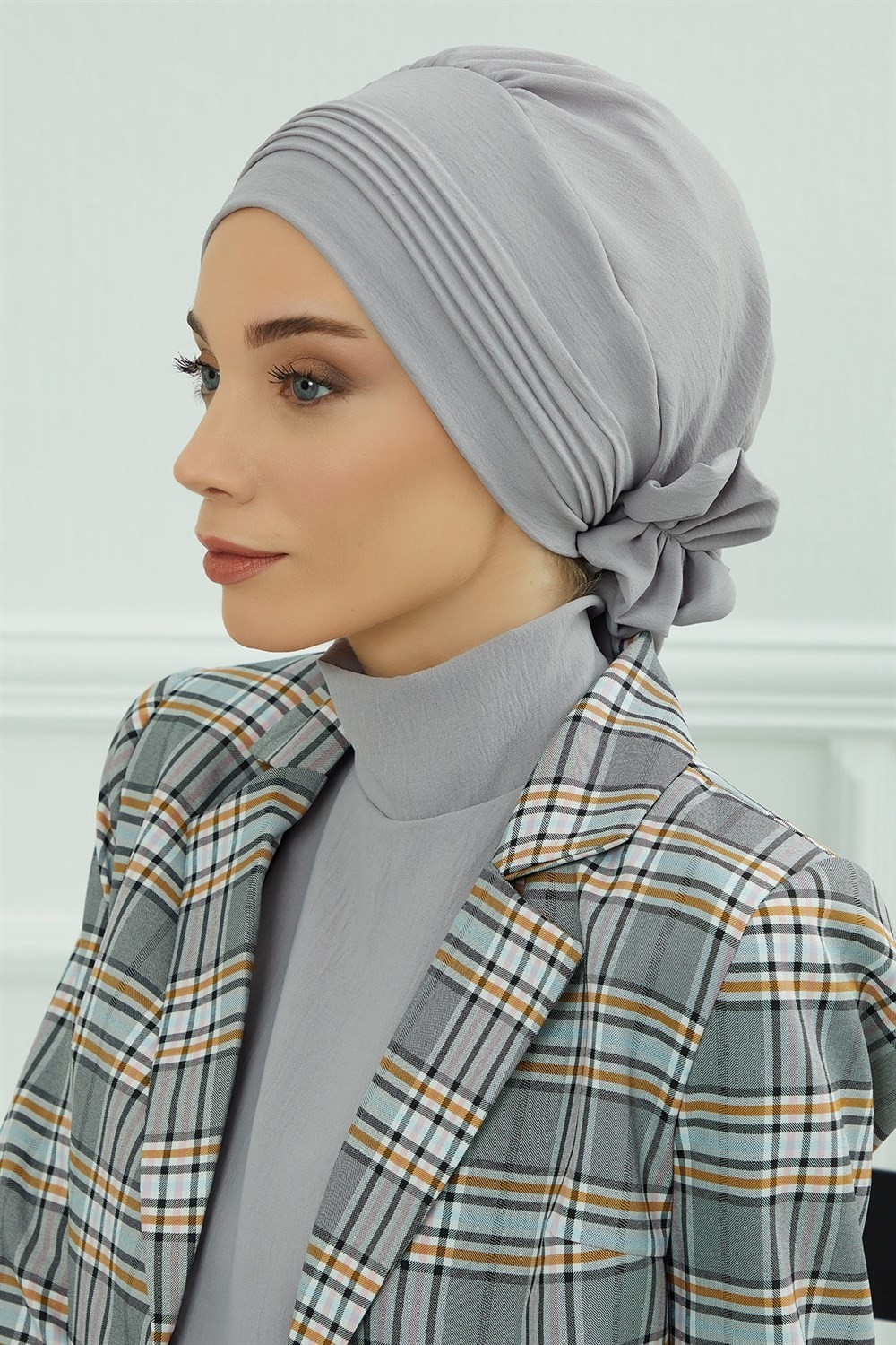 Aisha's Design Dikişli Pileli Hazır Türban,Gri,HT-31A görsel 4