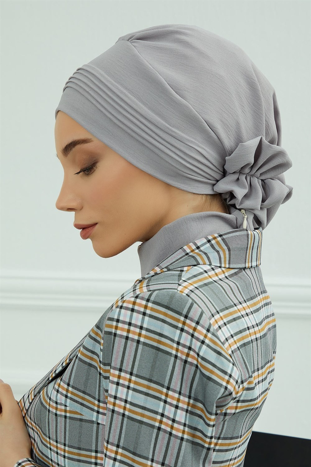 Aisha's Design Dikişli Pileli Hazır Türban,Gri,HT-31A görsel 5