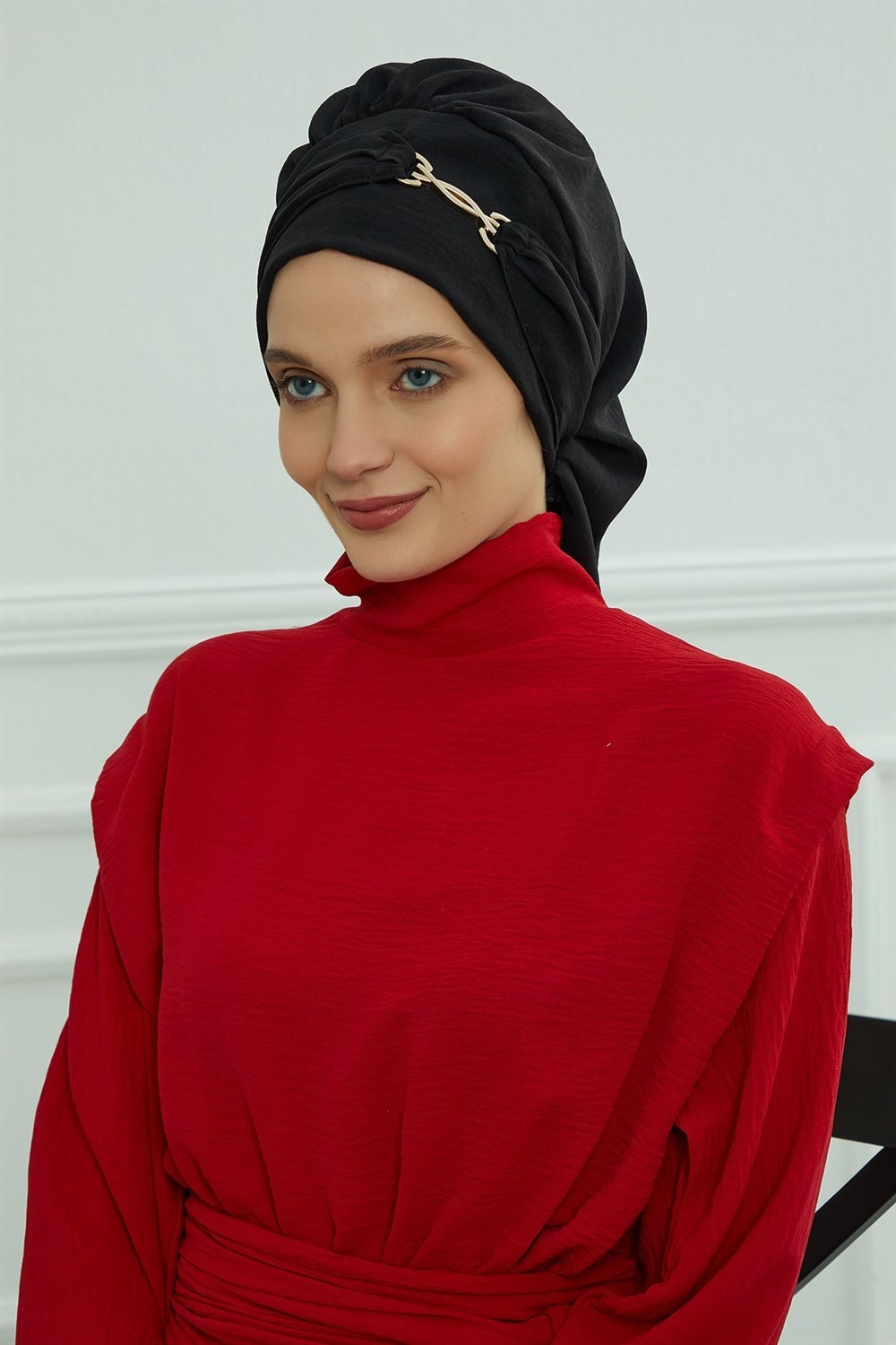 Aisha's Design Aksesuarlı Hazır Türban,Siyah,HT-93