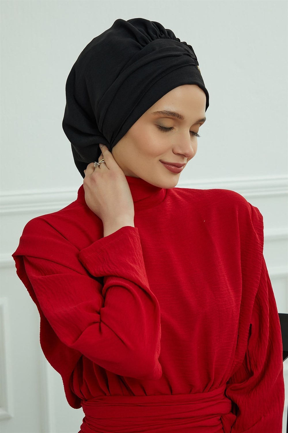 Aisha's Design Aksesuarlı Hazır Türban,Siyah,HT-93 görsel 2