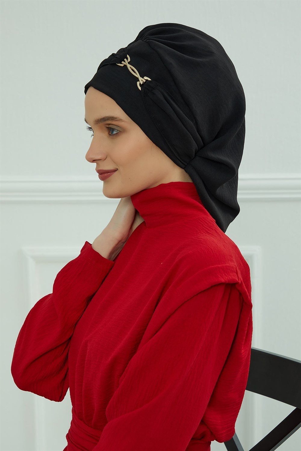 Aisha's Design Aksesuarlı Hazır Türban,Siyah,HT-93 görsel 3