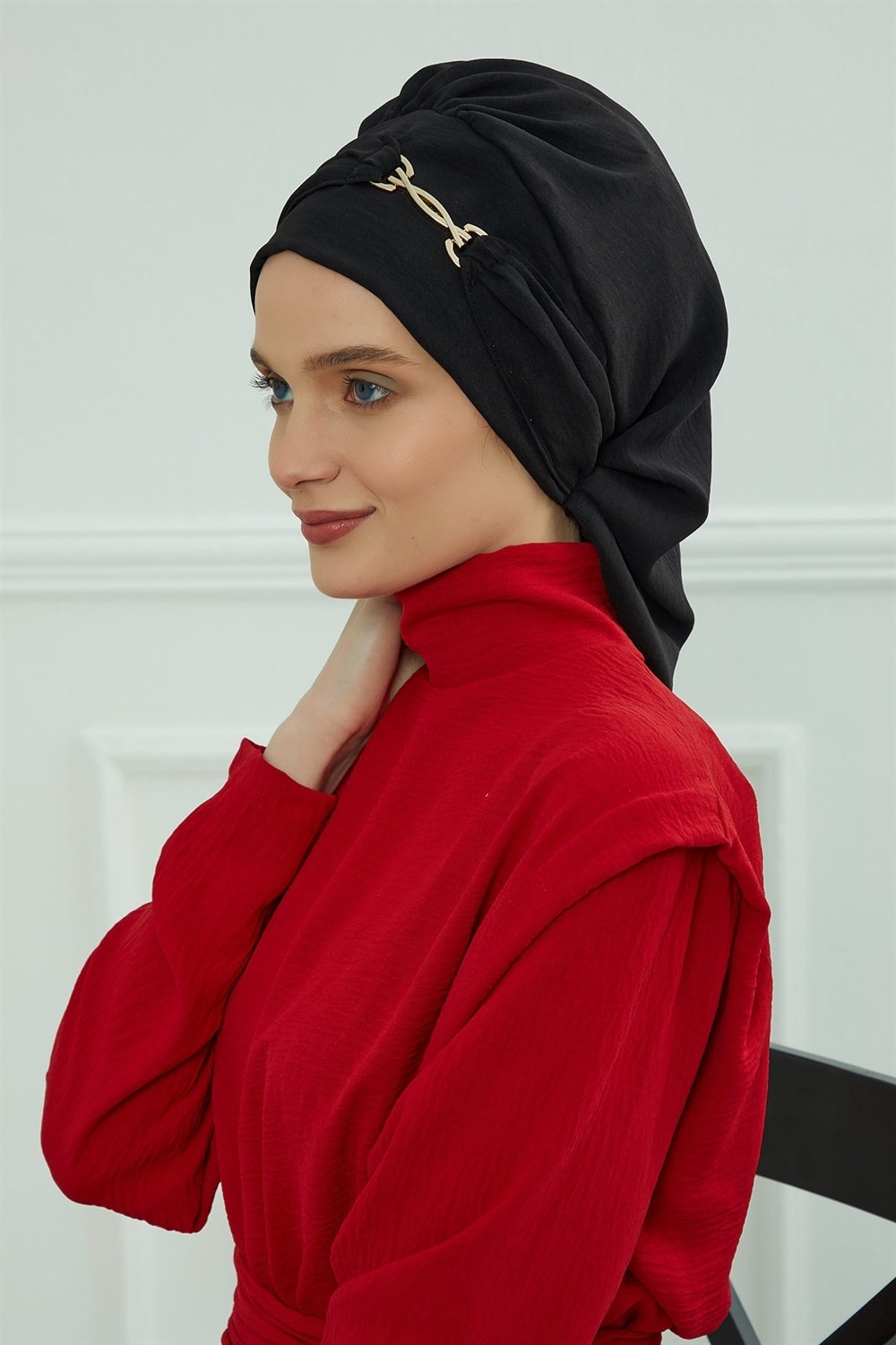 Aisha's Design Aksesuarlı Hazır Türban,Siyah,HT-93 görsel 4