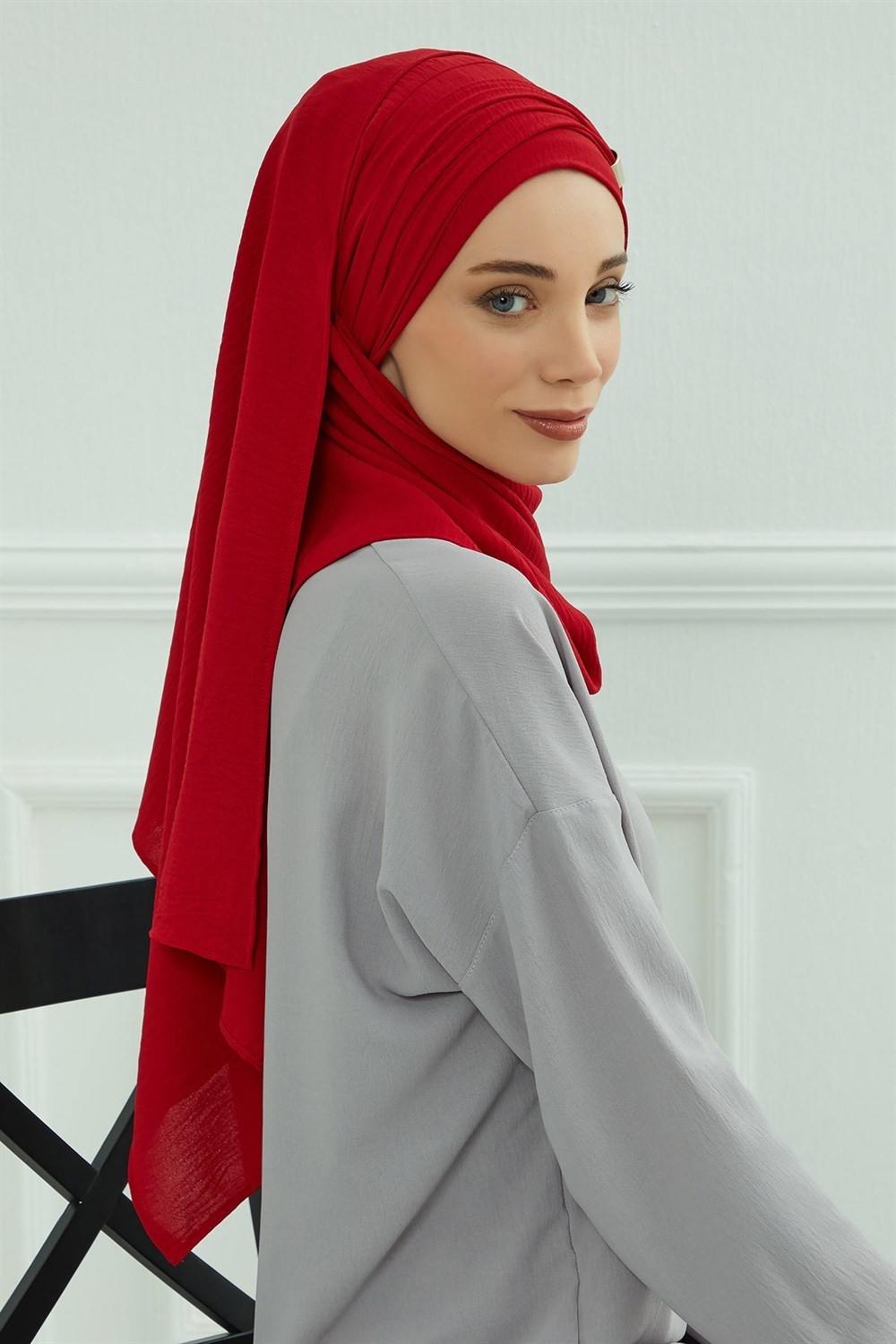 Aisha's Design Aksesuar Detaylı Pratik Şal,Kırmızı,CPS-94 görsel 2