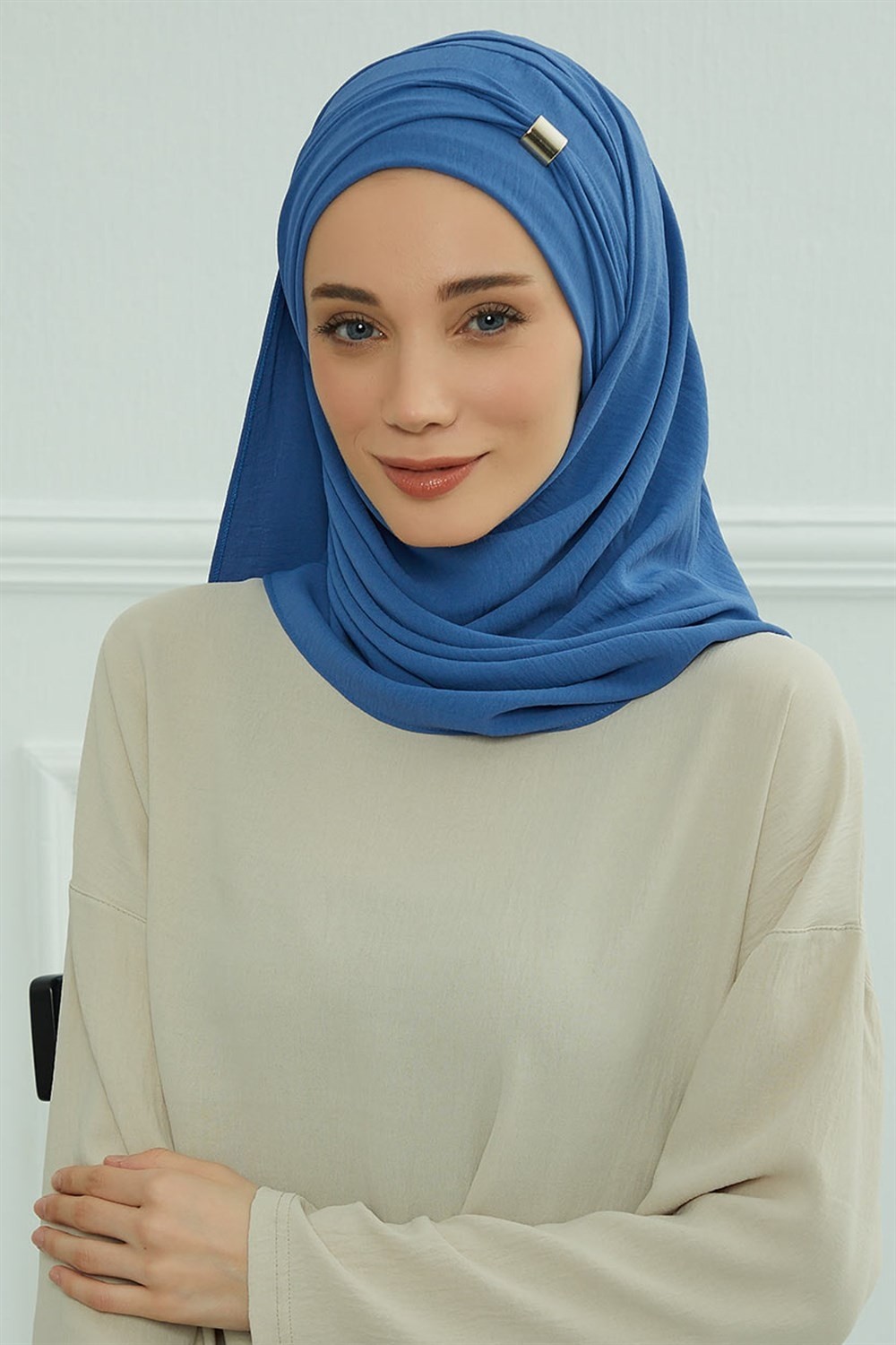 Aisha's Design Aksesuar Detaylı Aerobin Şal,mavi,cps-94