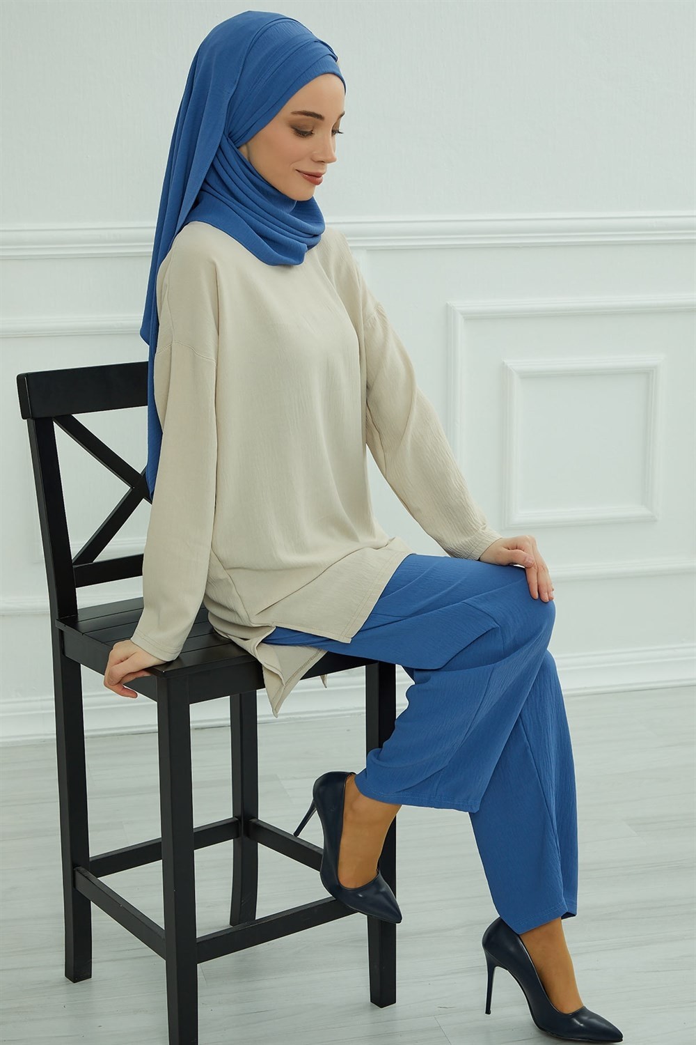 Aisha's Design Aksesuar Detaylı Aerobin Şal,mavi,cps-94 görsel 2
