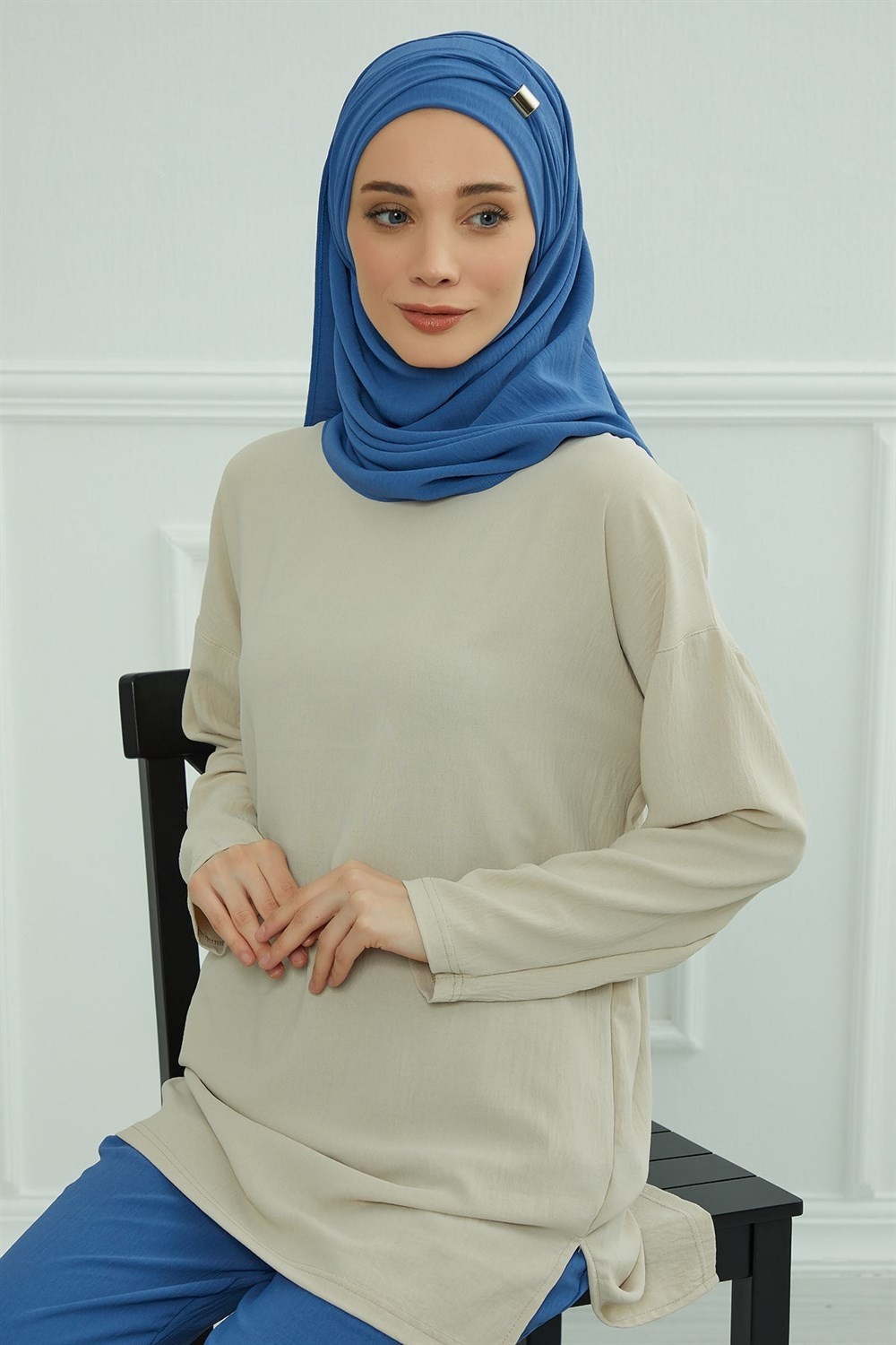 Aisha's Design Aksesuar Detaylı Aerobin Şal,mavi,cps-94 görsel 3