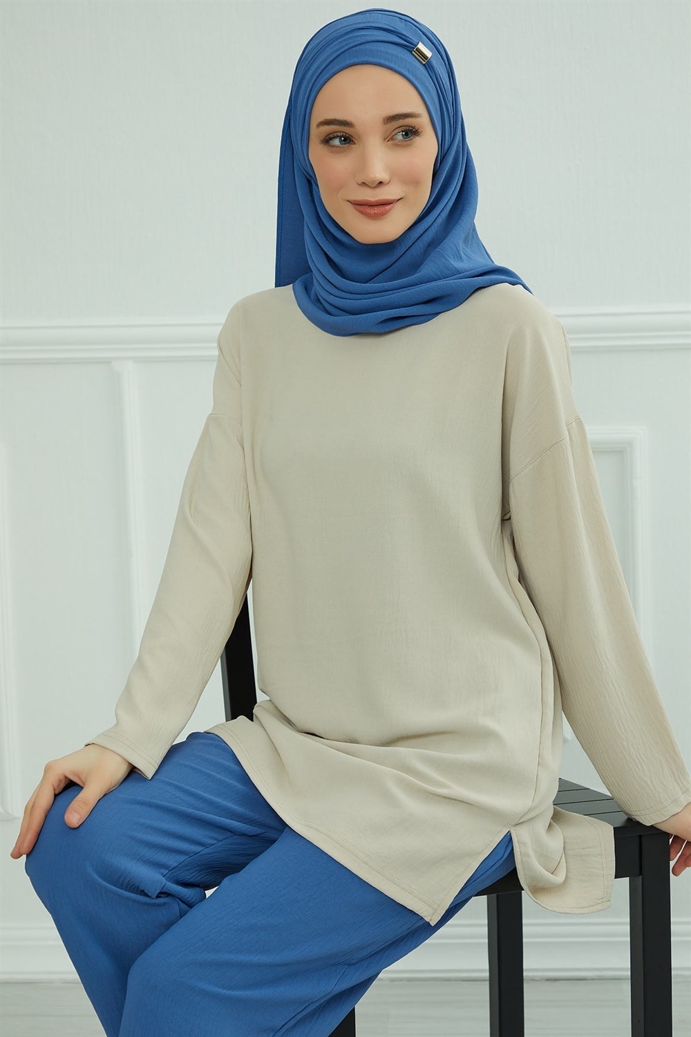Aisha's Design Aksesuar Detaylı Aerobin Şal,mavi,cps-94 görsel 4