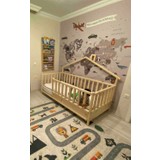 Baby Kinder Back Roofed Doğal Ahşap Yatak Montessori Bebek ve Çocuk Karyolası