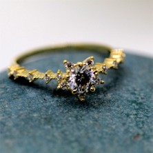 Fasek Gold Evlilik Teklifi Altın Yüzük - 14 Ayar Altın Vintage 0.85 Ct Zirkon Taşlı Kadın Yüzük - Sevgiliye