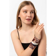 Saria Moda Kahverengi Desenli Fular Bandana