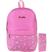 Kaukko Soft Floral Pembe Çiçekli Ortaokul Lise ve Günlük Sırt Çanta Seti