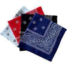 RoseRoi Unisex 4 Adet Etnik Desenli Bandana Seti (Siyah-Kırmızı-Lacivert-Beyaz)