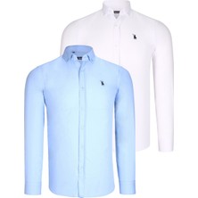Dewberry Ikili Set G725 Dewberry Erkek Gömlek-Beyaz-Mavi