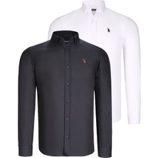 Dewberry Ikili Set G725 Dewberry Erkek Gömlek-Siyah-Beyaz
