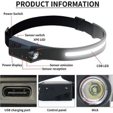 Dahili Pil El Feneri ile Indüksiyon Far Cob LED Kafa Lambası 5 Aydınlatma Modu Kafa Işığı(Yurt Dışından)