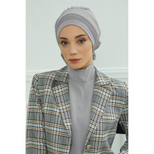 Aisha's Design Dikişli Pileli Hazır Türban,Gri,HT-31A