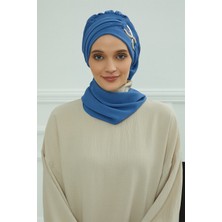 Aisha's Design Aksesuarlı Aerobin Kumaş Hazır Türban,mavi,ht-94