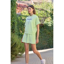 Monamise 22073 Kadın Yeşil Eşofman Şort Takımı