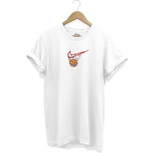 The Baskı Beyaz Unisex Basketbol Topu Logo Baskılı Kısa Kollu T-Shirt