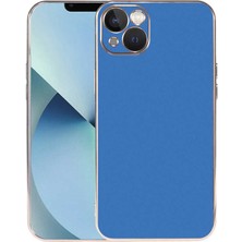 Case 4U Apple iPhone 13 Kılıf Kamera Korumalı Altın Renkli Kenar Viyana Arka Kapak Saks Mavi