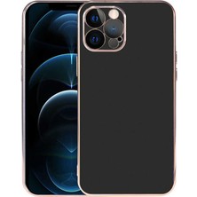 Case 4U Apple iPhone 12 Pro Kılıf Kamera Korumalı Altın Renkli Kenar Viyana Arka Kapak Siyah