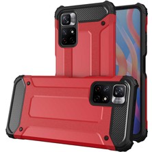 Case 4U Xiaomi Redmi Note 11T 5G Kılıf Military Armor Çift Katmanlı Crash Silikon Kılıf Kırmızı