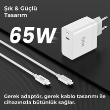 Bix BX-UC65WFTA Macbook / iPad ve Laptop Uyumlu 65W Type-C Şarj Adaptör & 3A Type-c to Type-C Kablo