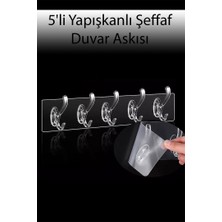 Sekiz8 5'Li Yapışkanlı Şeffaf Duvar Askısı Banyo Mutfak Düzenleyici Pratik Askılık