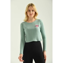 Moviment Mint Nakış Detaylı Kaşkorse Örme Bluz