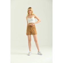 Moviment Camel Fitilli Cep Detaylı Örme Şort