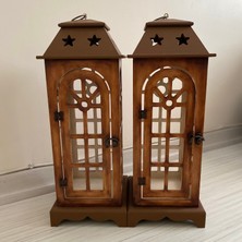 Tasarloxi Ikili Kahverengi Dekoratif Fener Mumluk