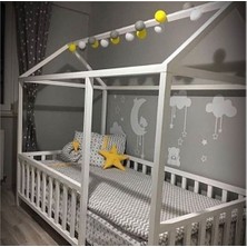 Baby Kinder Çatılı Beyaz Montessori Bebek & Çocuk Karyolası