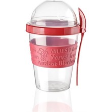 Pazariz Meyve Hazneli - Kaşıklı Portatif Yoğurt Kabı 600 ml Kırmızı