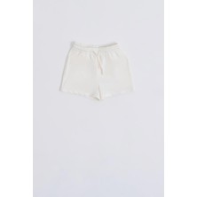 RECOLOR Organik Bağcıklı Cepli Kız Çocuk Şort - Ekru Ekru - 10-12