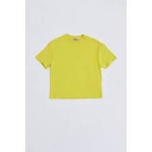 RECOLOR Organik Kısa Kollu Yuvarlak Yaka Erkek Çocuk Tişört - Sarı Sarı - 8-10