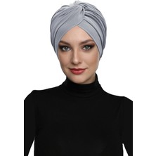 ELYSIANfidan Çapraz Kancalı Açık Gri Hazır Türban Tesettür Dış ve Havuz Bonesi