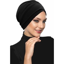 Fidan Bone Çift Katlı Astarlı Siyah Hazır Türban Tesettür Dış ve Havuz Bonesi
