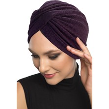 ELYSIANfidan Çapraz Fukuro Simli Astarlı Mor Hazır Türban Tesettür Abiye Bone