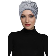 ELYSIANfidan Kristal Kelebek Taş Işlemeli Astarlı Açık Gri Hazır Türban Tesettür Abiye Bone